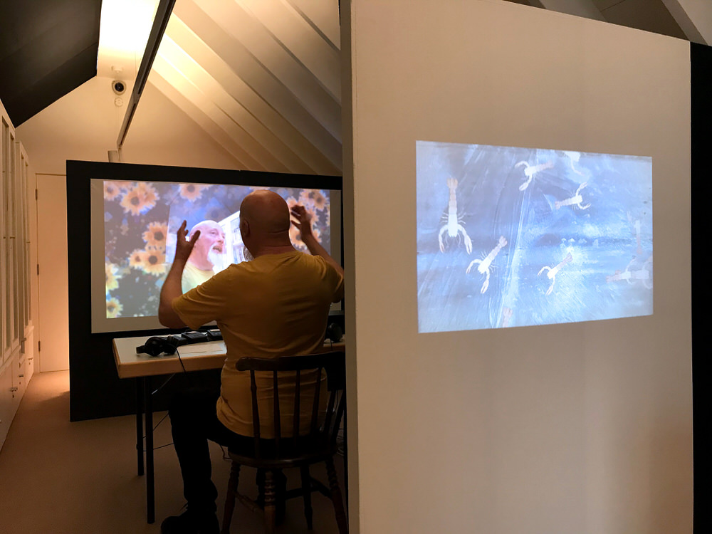 exhibition setup with person interracting